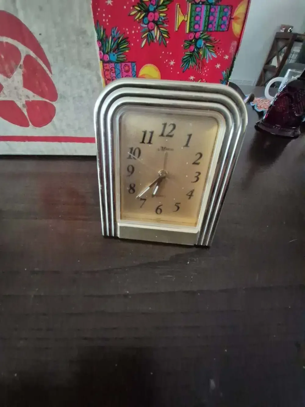 Marbor Art Deco Quartz Desk Alarm Clock Gold Tone